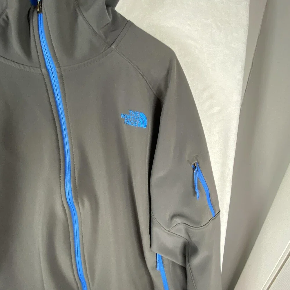 The North Face Jacket Mens 2XL Gray Hooded Softshell Full Zip Fleece Lined Ski